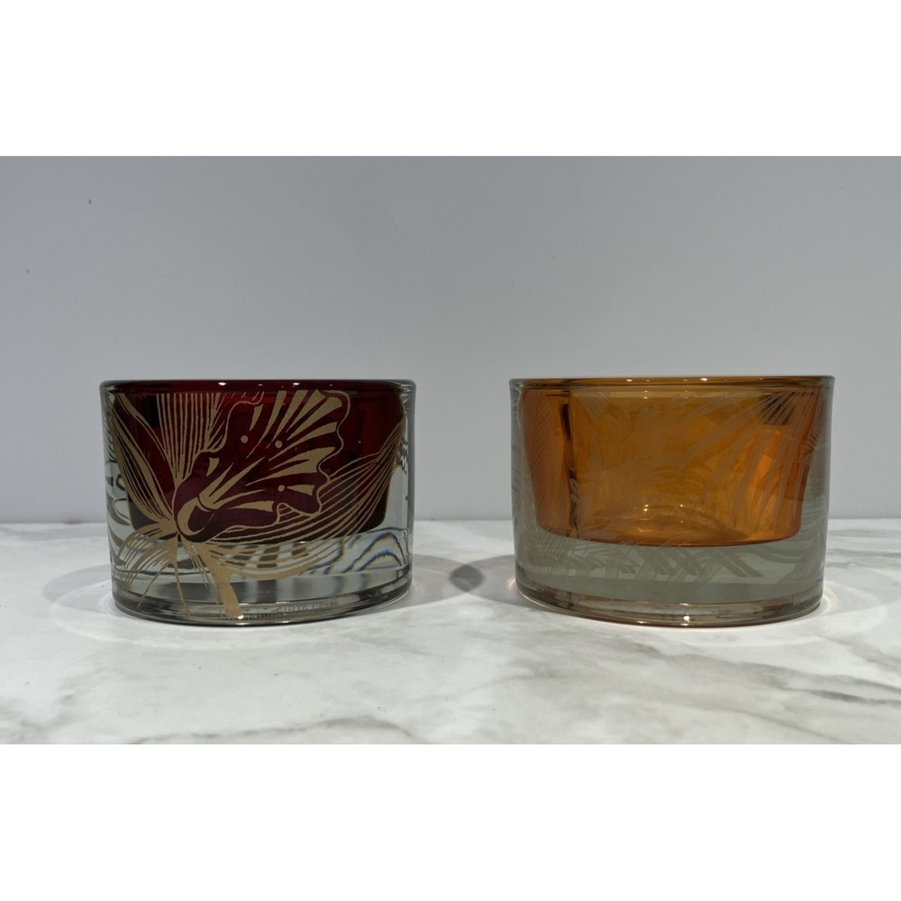Tommy Bahama Etched Glass Tealight Holder Set Red Amber Tropical TH30553-4810